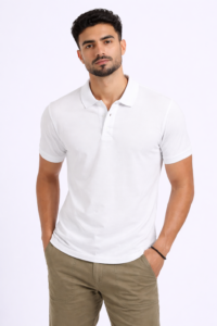 White soft-touch polo T-shirt for company staff and promotional apparel