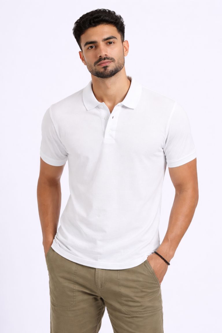 White soft-touch polo T-shirt for company staff and promotional apparel