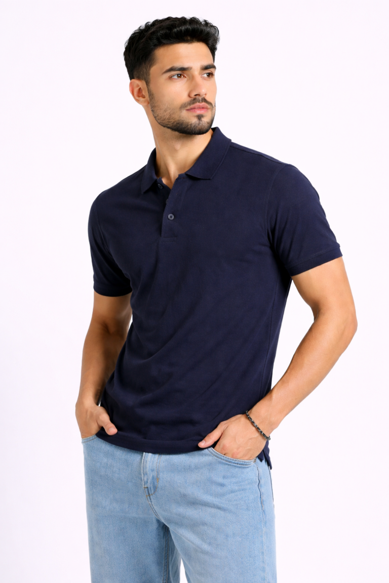 Navy blue business polo T-shirt with embroidery and branding options