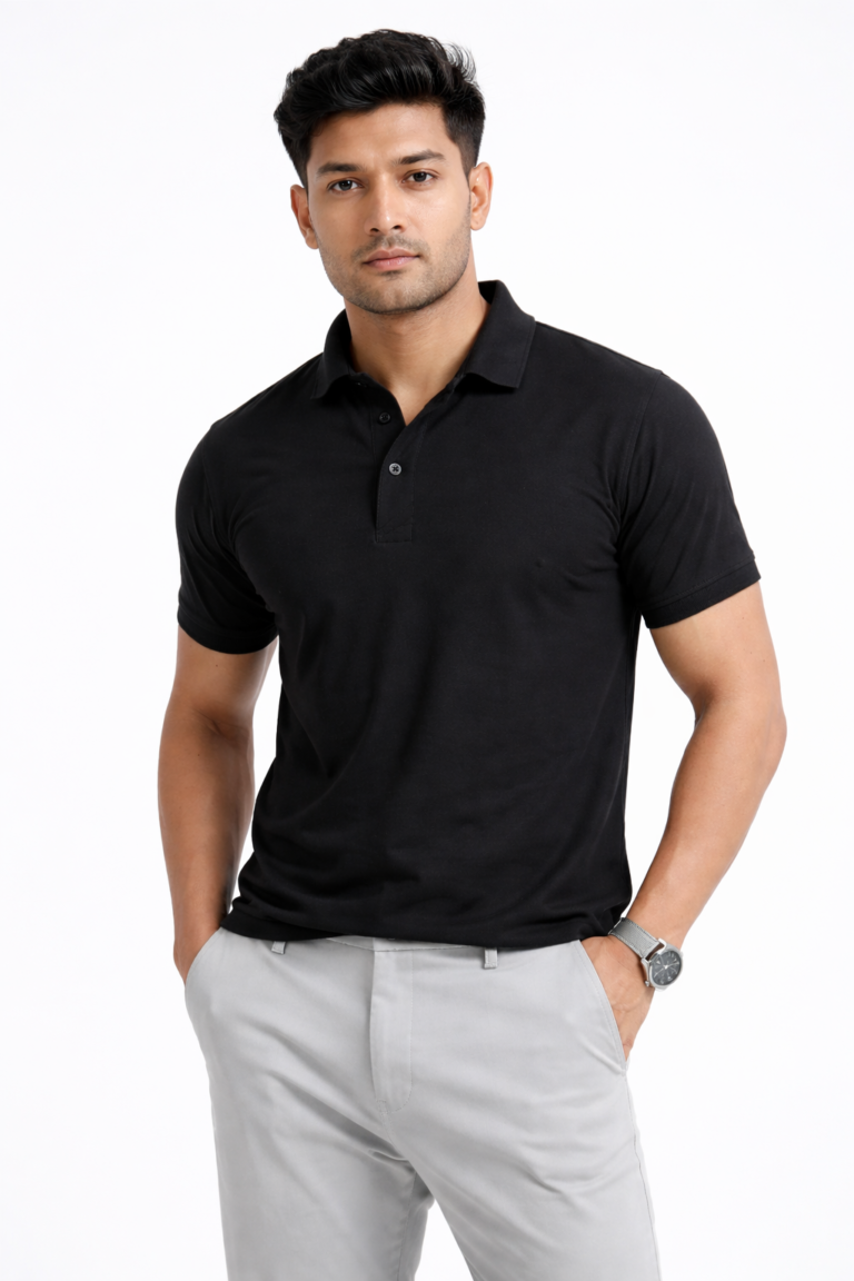 Black Pique Polo T-Shirt 210 GSM for Corporate Uniform Printing in Hyderabad