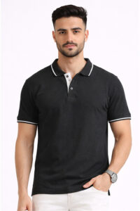 Black charcoal grey bio tipped polo T-shirt for premium business uniforms