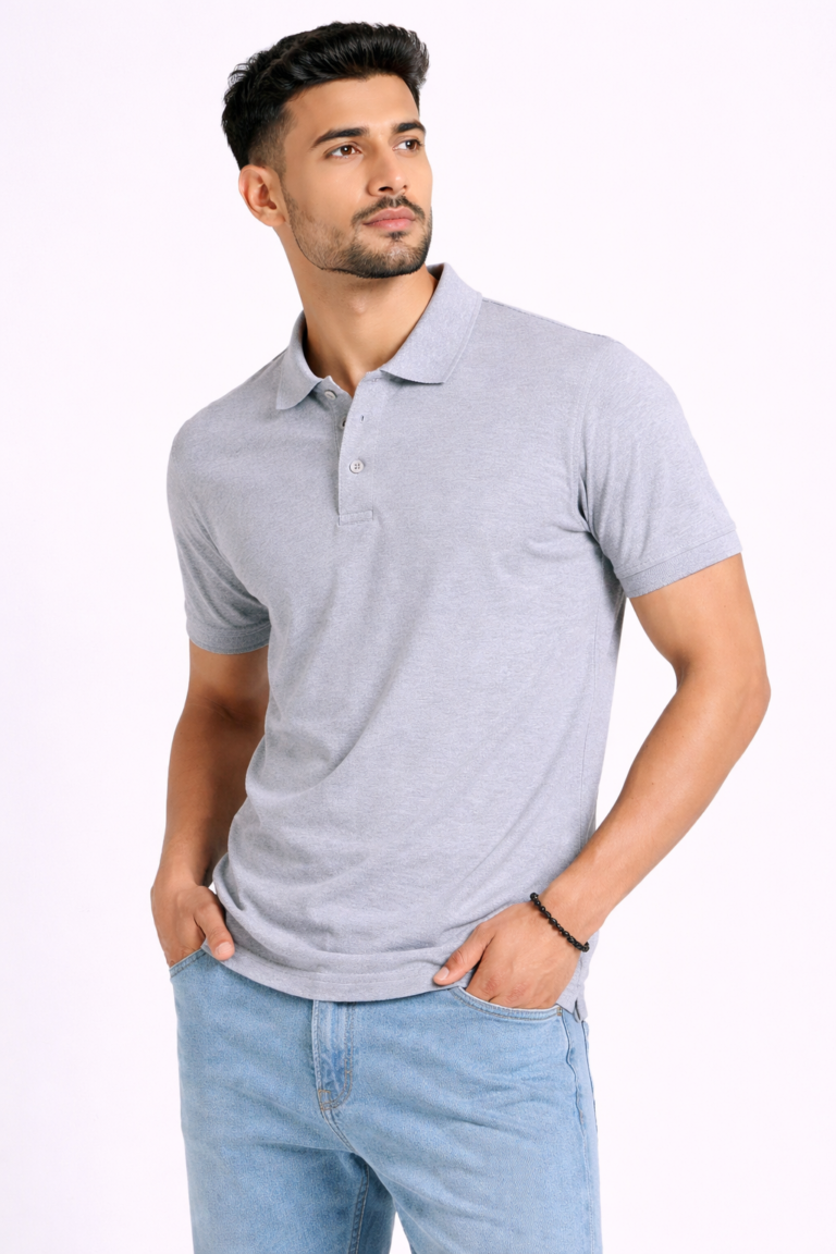 Grey custom polo T-shirt for startup teams and office uniforms