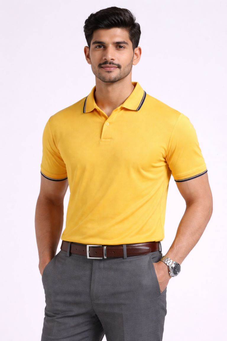 Yellow tipped polo T-shirt for promotional campaigns and team events