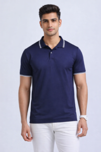 Navy blue Fabricore polo T-shirt with collar tipping for corporate uniforms