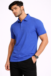 Royal blue polo T-shirt with embroidery and custom branding options