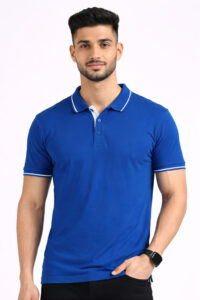 Royal blue bio tipped polo tee for employee uniforms and branding