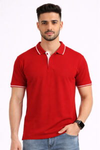 Red bio tipped polo T-shirt for promotional campaigns and team branding