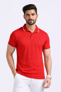 Red tipped polo T-shirt for branded company uniforms