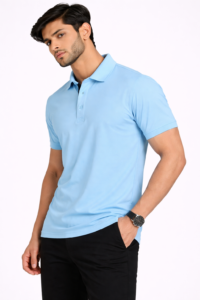 Sky blue corporate polo T-shirt for custom uniform printing
