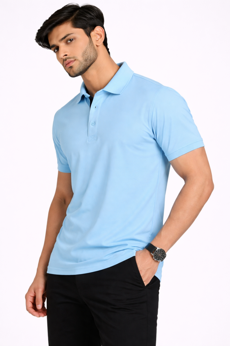 Sky blue corporate polo T-shirt for custom uniform printing