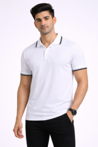 White tipped polo T-shirt for office uniforms and promotional apparel