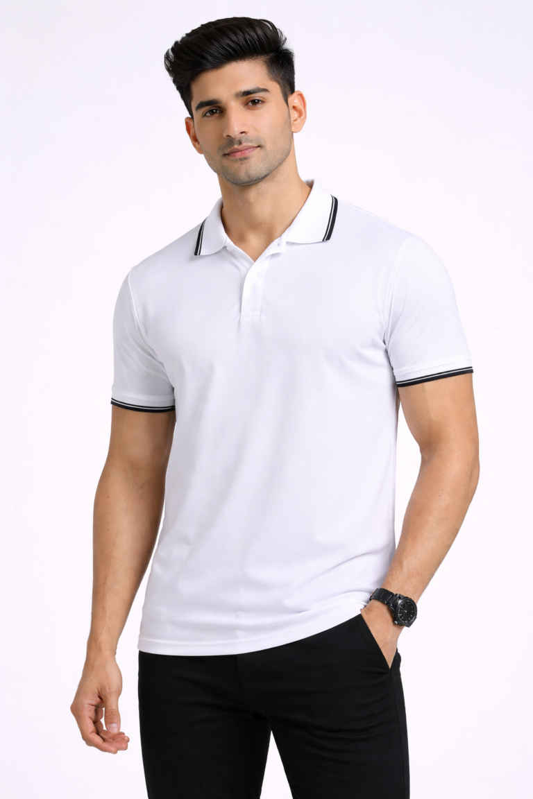 White tipped polo T-shirt for office uniforms and promotional apparel
