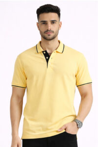 Yellow bio tipped polo T-shirt with custom logo embroidery options