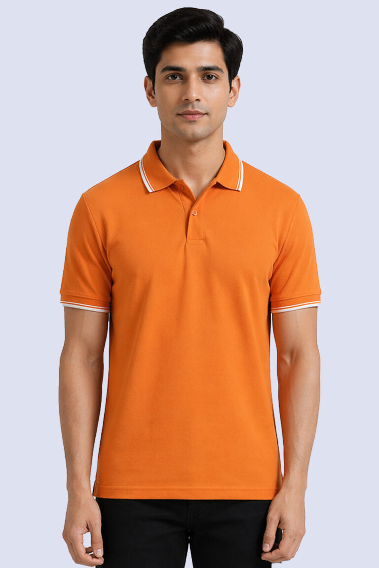 Orange Fabricore polo T-shirt with tipped sleeves for branded uniforms